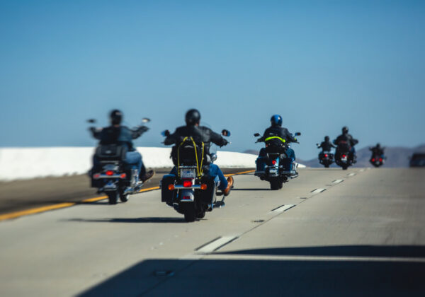 Band of bikers riding on the interstate road, California, group of motorcycles on the Highway, on the way to Las Vegas from Los Angeles in San Bernardino city, California, United States, biker concept