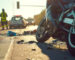 Crash on the road. Close up of a motorcycle accident on the road