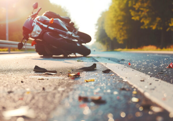 Crash on the road. Close up of a motorcycle accident on the road